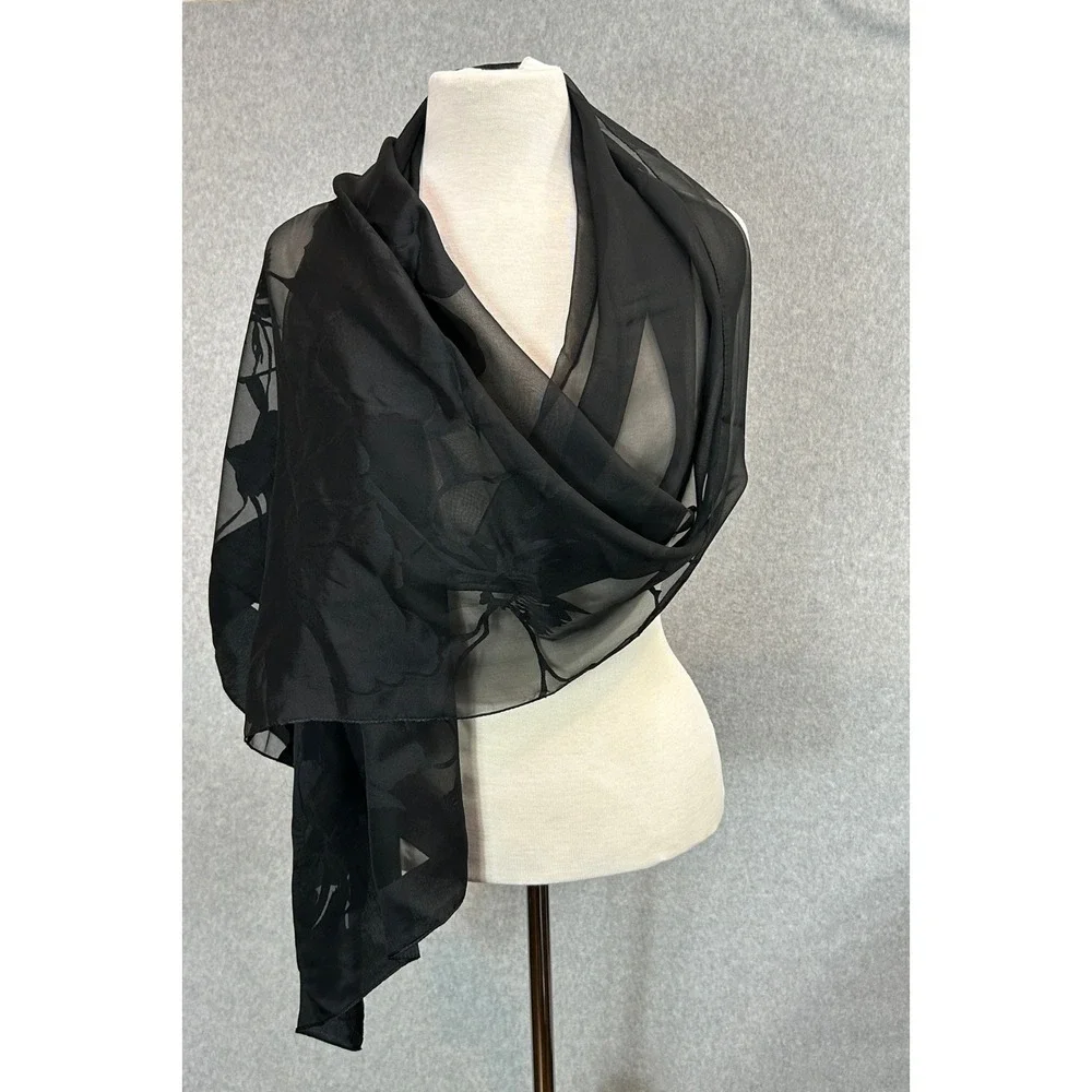 Echo Scarf Black Burnout Floral Sheer Dark Romantic Evening Drape‎ Whimsigoth